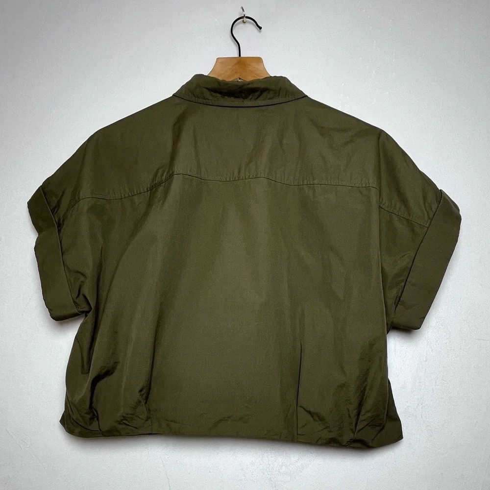 Lauren Ralph Lauren Women’s Olive Twist Front Crop Shirt Sz 14P Quiet Luxury - Picture 4 of 6